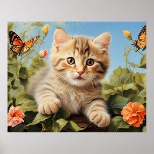 *~* Kitty Cat 5:4 Kitten Butterfly Blume AP68 Poster