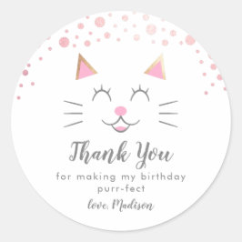 Kitty Cat Birthday Party Fevor Runder Aufkleber