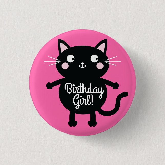 Kitty Cat Birthday Party Kinder Button (Vorderseite)