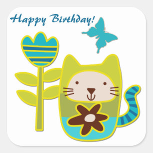 Kitty Cat Birthday Quadratischer Aufkleber