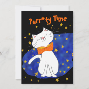 Kitty Cat Blue Starry Night mit Gold Stars Einladung