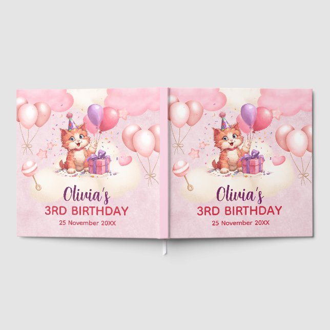 Kitty Cat Celebration Birthday Guest Book Gästebuch (Voll)