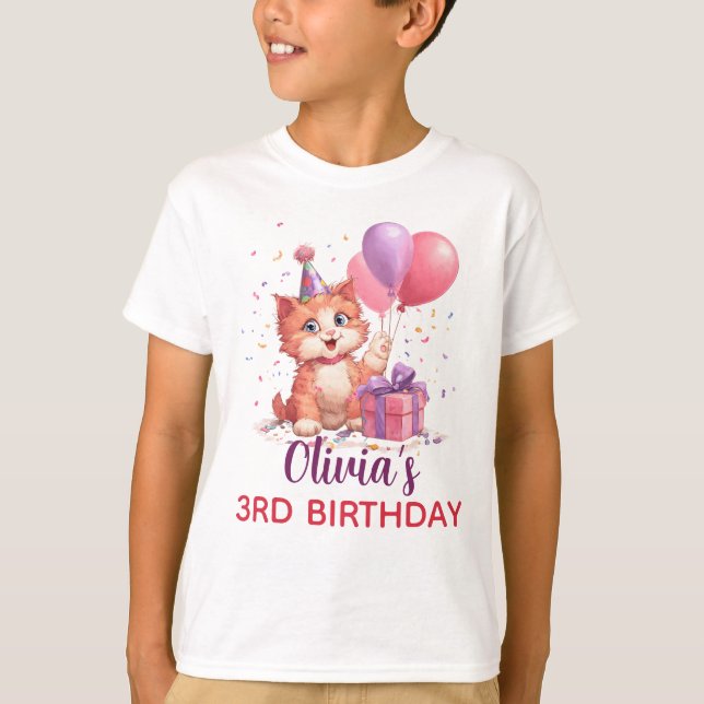 Kitty Cat Celebration Geburtstag T-Shirt (Vorderseite)