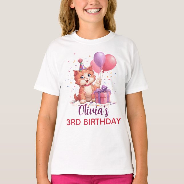 Kitty Cat Celebration Geburtstag T-Shirt (Vorderseite)