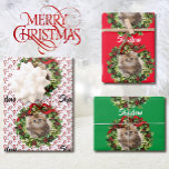 Kitty Cat Christmas Foto & Name Candy Cane 3 Geschenkpapier Set<br><div class="desc">Kitty Cat Weihnachtsgeschenk Foto & Name Candy Cane 3 Packpapier Blätter</div>