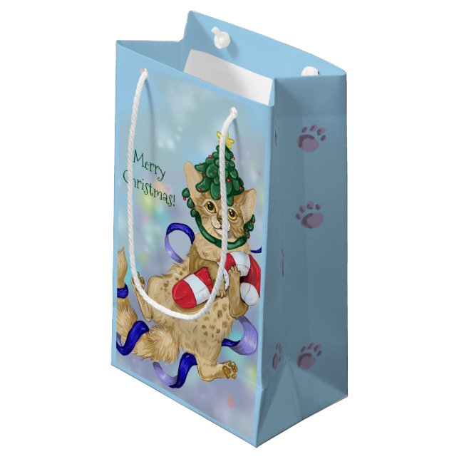 Kitty Cat Christmas Kleine Geschenktüte (Vorderseite Schrägansicht)