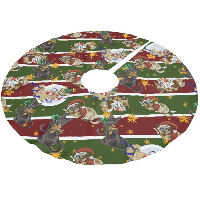Kitty Cat Christmas  Polyester Weihnachtsbaumdecke (Schrägansicht)