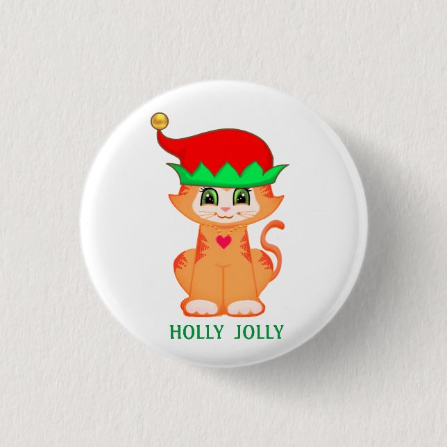 Kitty Cat Elf Christmas Button (Vorderseite)