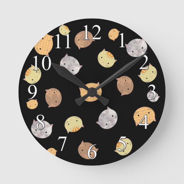 Kitty Cat Faces Niedlich Wall Clock Runde Wanduhr (Vorderseite)