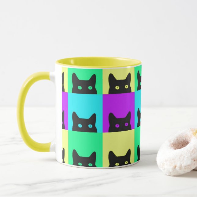Kitty Cat farbenfroher Block Tasse (Mit Donut)