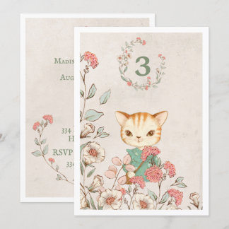 Kitty Cat Floral Girly Kitten 3. Geburtstag Einladung