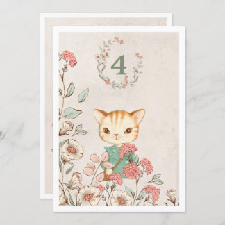 Kitty Cat Floral Girly Kitten 4. Geburtstag Einladung
