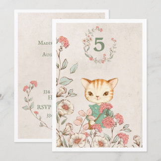 Kitty Cat Floral Girly Kitten 5-jähriger Geburtsta Einladung