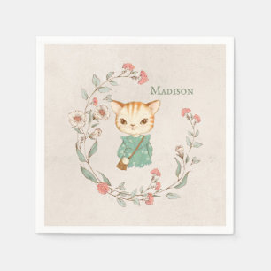 Kitty Cat Floral Personalisiert Name Girten Kitten Serviette
