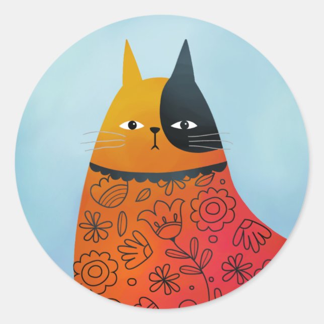Kitty Cat Folk Art Sticker (Vorderseite)