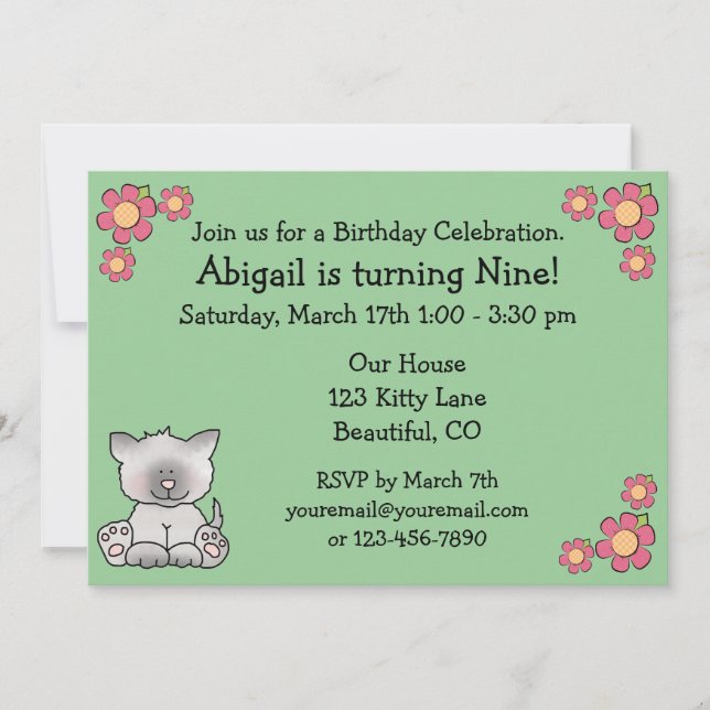 Kitty Cat Geburtstagseinladung für Mädchen Einladung (Vorderseite)