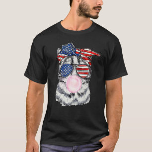 Kitty Cat Gesicht Usa Sonnenbrille Bubblegum 4. Ju T-Shirt