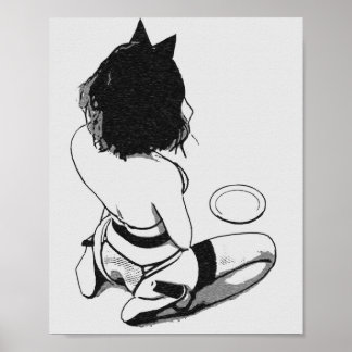 Kitty Cat Girl in sexy Dessous, schwarz und weiß Poster
