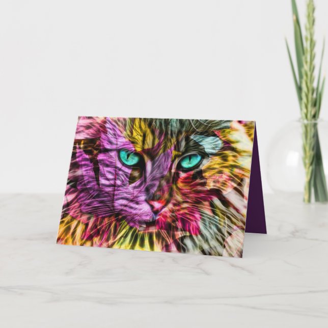 Kitty Cat Herbstlaube Farbiges Künstlerisches Desi Dankeskarte (Vorderseite)