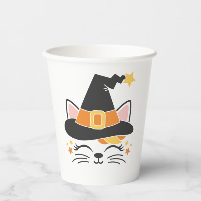 Kitty Cat Hexe Halloween Pappbecher (Vorderseite)
