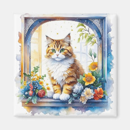 Kitty Cat im Fenster der Blume Personalisiert Magnet