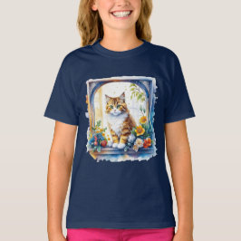 Kitty Cat im Fenster der Blume T-Shirt