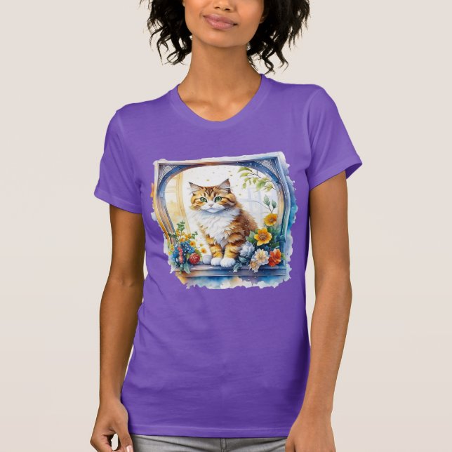 Kitty Cat im Fenster der Blume T-Shirt (Vorderseite)