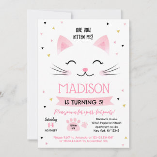 Kitty Cat Kitten Geburtstagseinladungen für Mädche Einladung