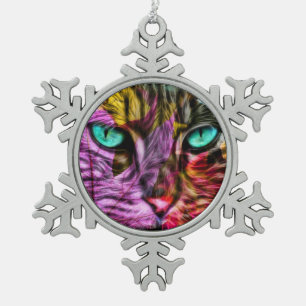 Kitty Cat Kitten Künstlerisch Design Schneeflocken Zinn-Ornament
