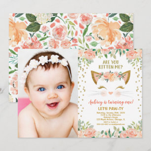 Kitty Cat kitten peach Creme Geburtstagsgeschenk F Einladung