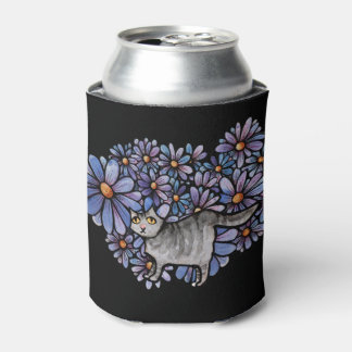 Kitty Cat Lila Daisies Gray Cat Art Gray Cats Dosenkühler