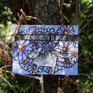 Kitty Cat Lila Daisies Gray Cat Art Gray Cats Postkarte