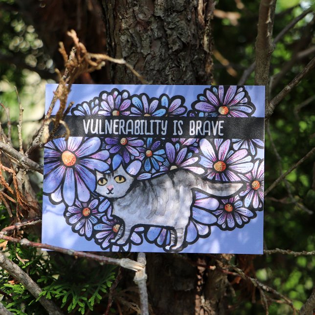 Kitty Cat Lila Daisies Gray Cat Art Gray Cats Postkarte (Von Creator hochgeladen)