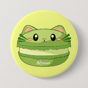 Kitty Cat Matcha Macaron Button