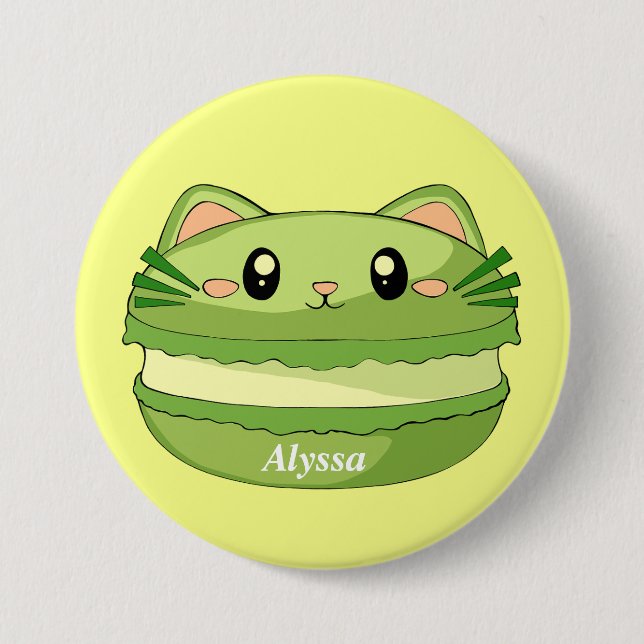 Kitty Cat Matcha Macaron Button (Vorderseite)