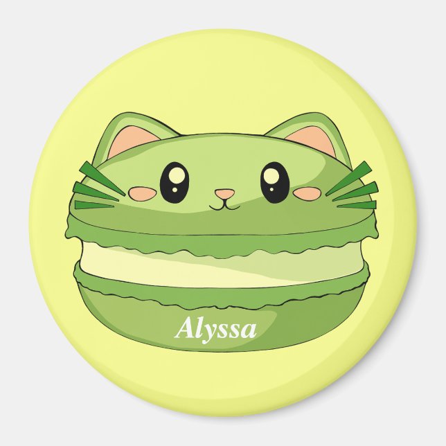 Kitty Cat Matcha Macaron Magnet (Vorne)