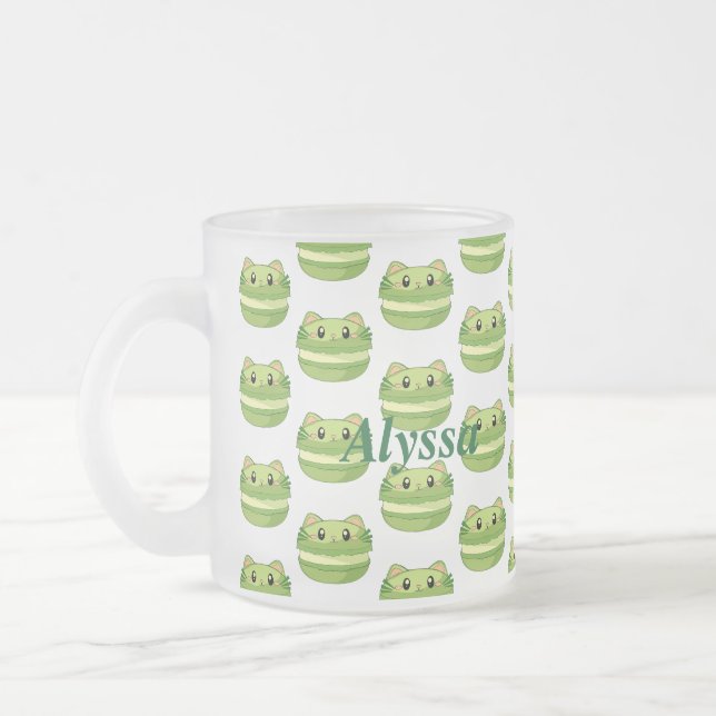 Kitty Cat Matcha Macaron Mattglastasse (Links)