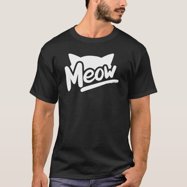 Kitty Cat Meow mit Niedlichen Kätzchenohren T-Shirt (Vorderseite)