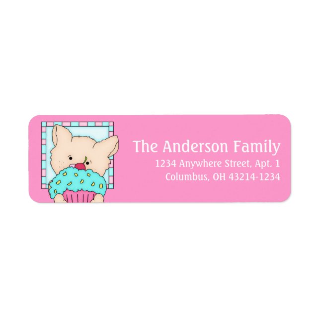 Kitty Cat mit Cupcake Birthday Address Labels d1 (Vorne)