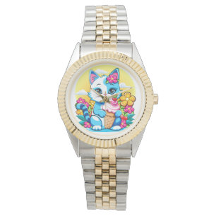 Kitty Cat mit Eis Summer Kawaii Charakter Armbanduhr