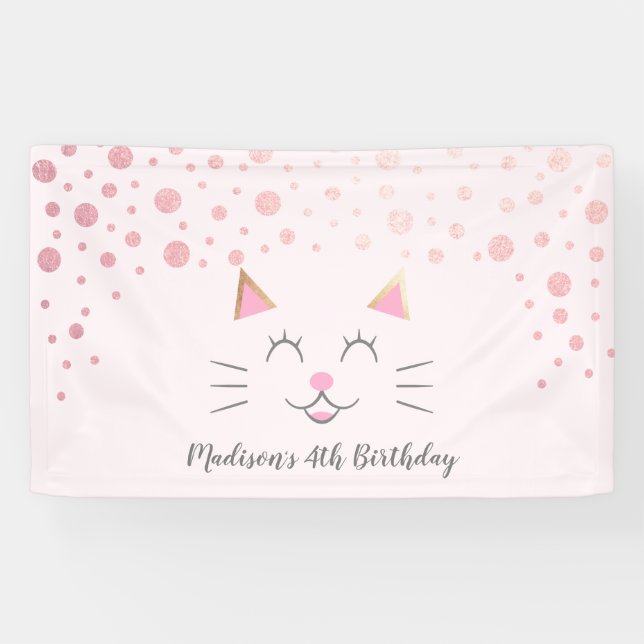 Kitty Cat Pink Geburtstag Banner (Horizontal)