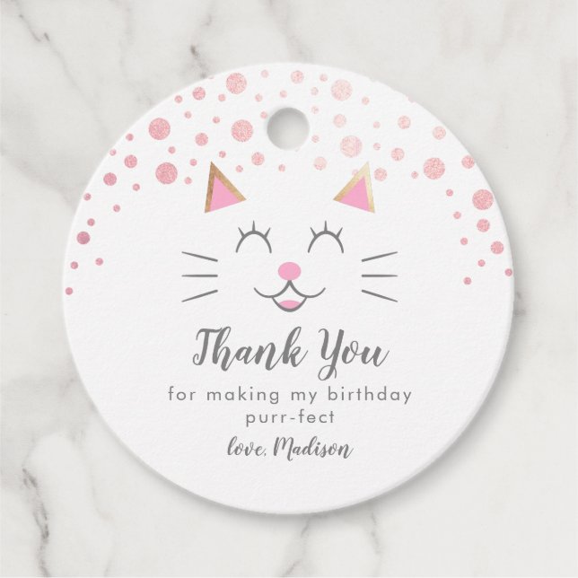 Kitty Cat Pink Gold Geburtstagsparty Geschenkanhänger (Vorderseite)