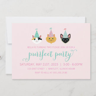 Kitty Cat Pink und Green Birthday Party, Kitten Einladung