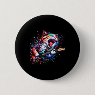 Kitty Cat Playing Gitarre Rock Cat Heavy Metal Cat Button