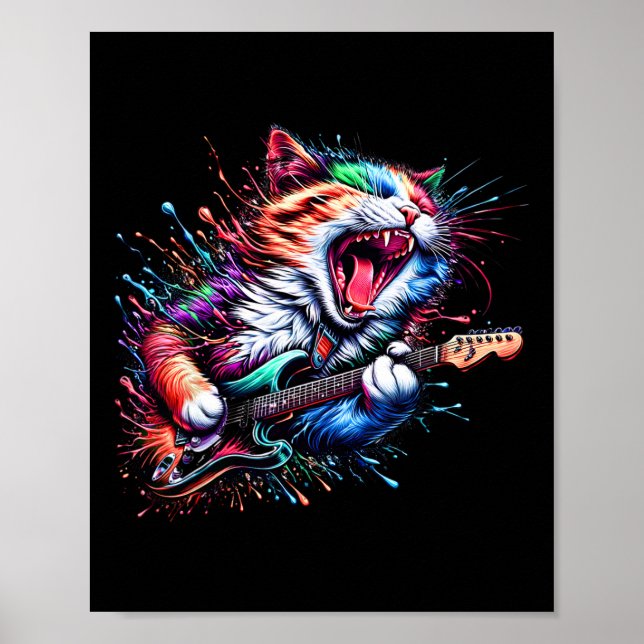 Kitty Cat Playing Gitarre Rock Cat Heavy Metal Cat Poster (Vorne)