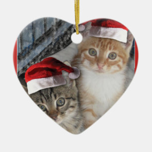 Kitty Cat Santa Claus Keramik Ornament