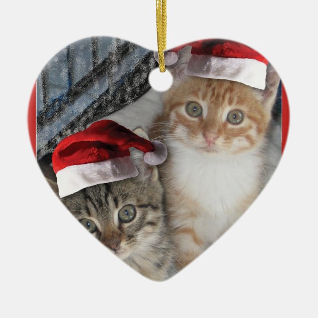 Kitty Cat Santa Claus Keramik Ornament (Vorne)