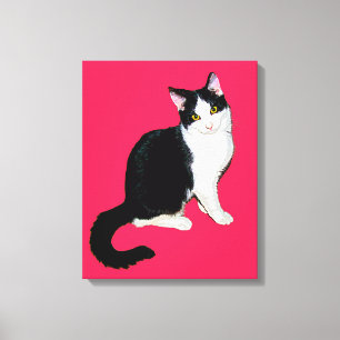 Kitty Cat, Schwarz und Weiß auf Hot Pink Leinwanddruck