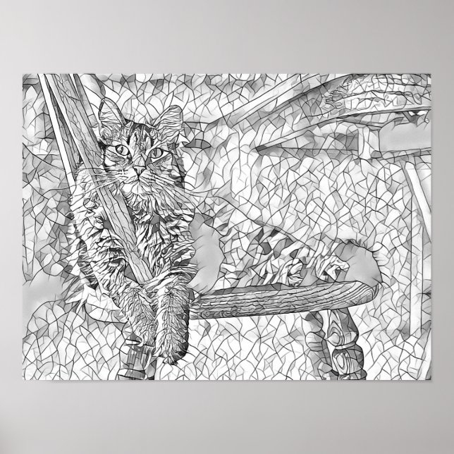 Kitty Cat Sitzen im Stuhl Abstrakte Kunstfarben Poster (Vorne)