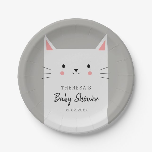 Kitty Cat Theme Babydusche White Kitten Pappteller (Vorderseite)